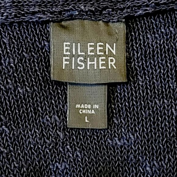 Eileen Fisher Navy Blue Linen Blend V-neck Cap Sleeve Sheer Sweater Size L - Picture 6 of 8